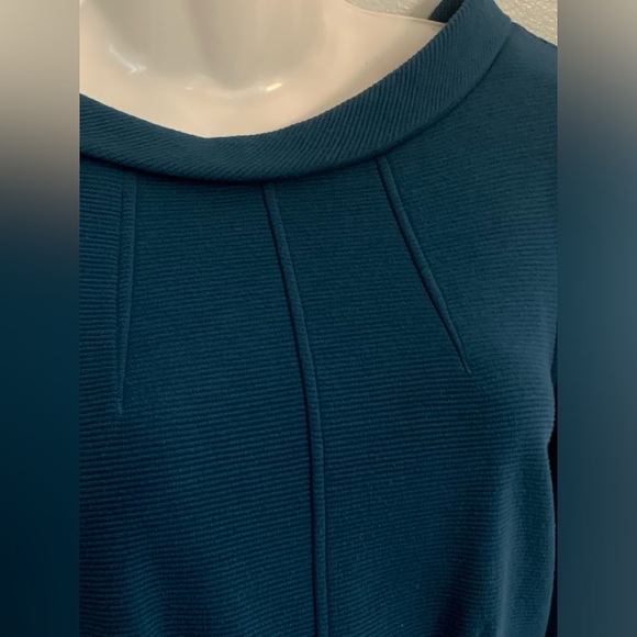 Boden zipper back Textured Stretch Fall Winter Midi Dress Teal Long Sleeves S 6 - Picture 6 of 9